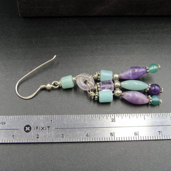 Sterling Silver Amethyst & Chrysoprase Earrings - Picture 5 of 6